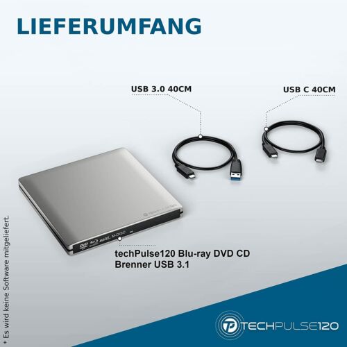 techPulse120 USB 3.1 Typ-C Blu-ray Brenner DVD CD Laufwerk USBC BDXL 100GB MDisc - Bild 6 von 8