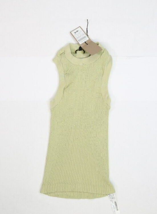 Massimo Dutti Ribbed Cotton Wool Blend Light Green Sleeveless Crew