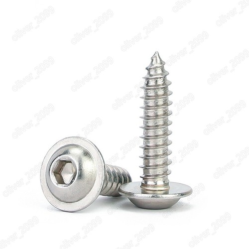 304 Stainless Steel Hex Socket Button Flanged Washer Head Self Tapping Screws M3 - Picture 2 of 5