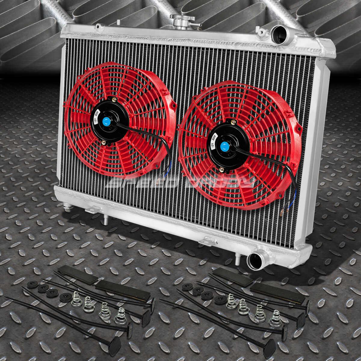 2-РЯДНЫЙ АЛЮМИНИЕВЫЙ РАДИАТОР + 2X 10 ВЕНТИЛЯТОРОВ КРАСНОГО ЦВЕТА ДЛЯ 240SX S13 SILVIA KA24/KA24DE KA MT