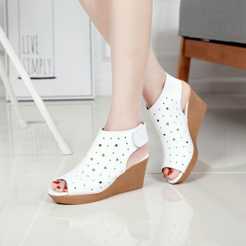 Women Pu Leather  Roman Wedge Heel Fish Mouth Sandals Shoes Platform High Heels - Bild 1 von 16