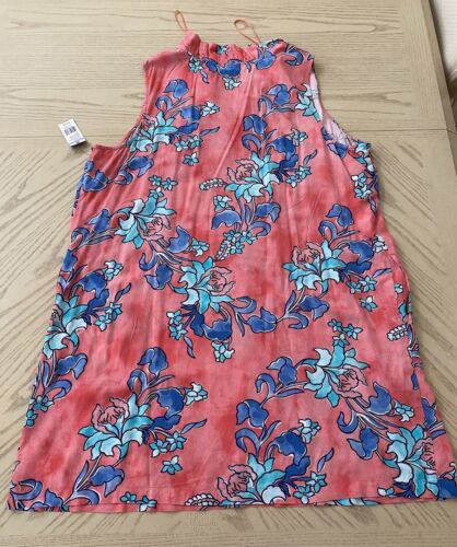 Crown & Ivy Ladies 2X Shift Dress Pink Blue Rayon NWT $84 Sleeveless Ruffle Neck - Picture 2 of 12