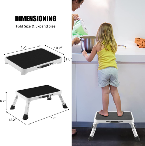 Folding Step Stool, Height-Adjustable Step Stool with Non-Slip Platform, Step La - Picture 5 of 12