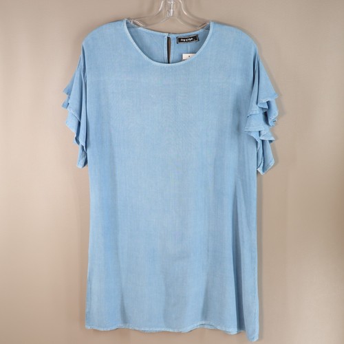Song of Style Dress L Light Blue Rayon Flutter Short Sleeve Pullover Shift NWT