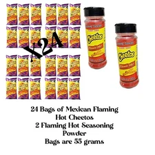 24x Mexican Flaming Hot Cheetos & 2 Seasoning Powders Flaming Hot Flaming Mexica