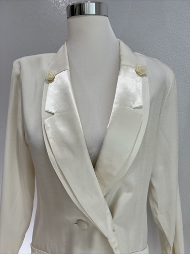 Wild Rose Blazer Jacket Womans Size 8 White Cream Career Shoulder Pad Vintg - Picture 2 of 11