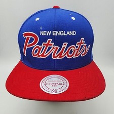 New England Patriots Vintage Mitchell  Ness Snapback Hat Blue Red NFL