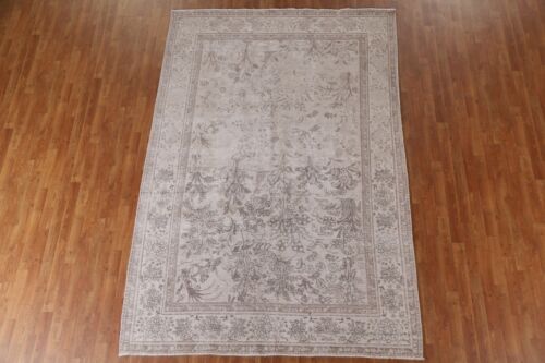 Gedämpfter halbantiker Tebriz Tierdesign Flächenteppich Blumenmuster handgeknüpfter Teppich 7x10 - Bild 2 von 12