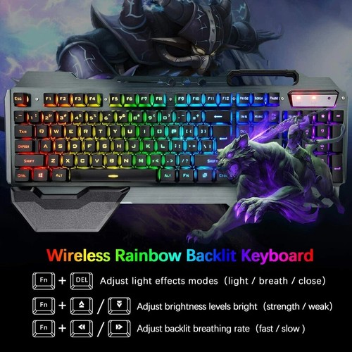 2.4G Wireless Gaming Keyboard and Mouse Set Rainbow Backlit for PC/MAC/PS4/Xbox - Afbeelding 2 van 8