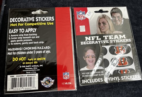 Cincinnati Bengals NFL 6 confezioni da 6 adesivi viso con logo nero strisce vinile - Foto 2 di 2