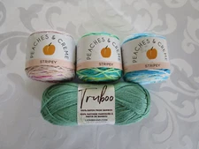 Peaches & Creme STRIPING COTTON YARN LOT-3 , BONUS BAMBOO/RAYON SKEIN