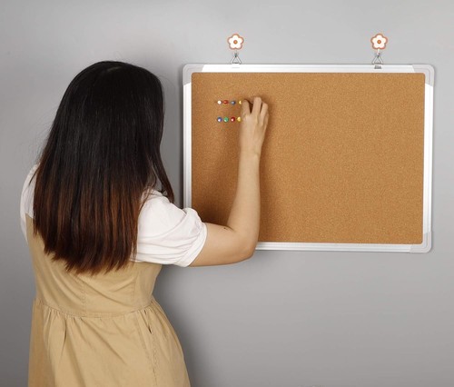 Cork Board Set - Bulletin Corkboard 24 x 18 inch Framed with 10 Thumb Tacks - Picture 3 of 6