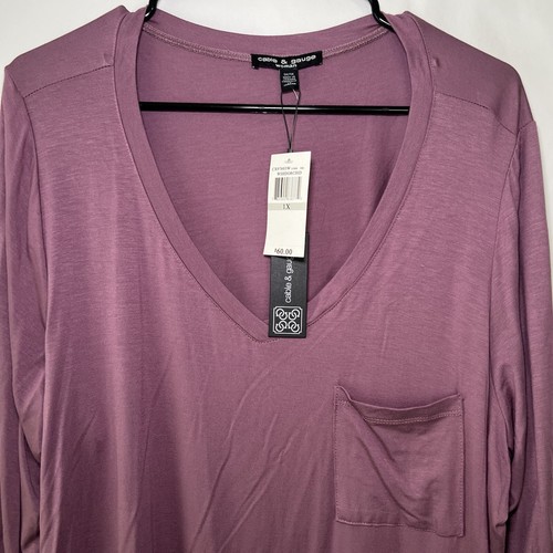 Cable & Gauge Long Sleeve V Neck Top Women Size XL Orchid Purple Viscose NWT $60 - Picture 2 of 13