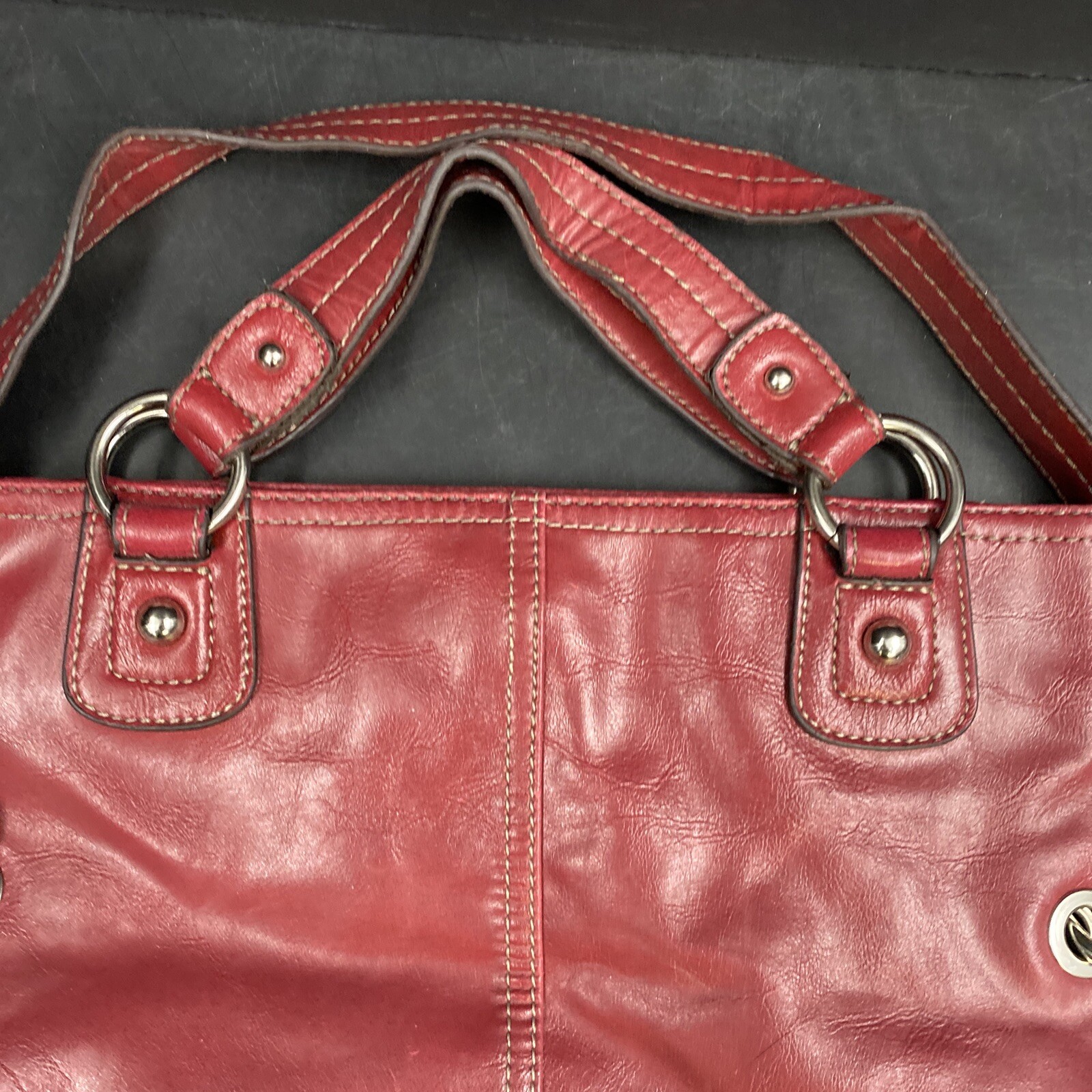 Nine West Handbag Purse Red Vegan Faux Leather Satchel Handbag Purse