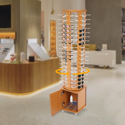 Wood Rack Display Frame Organizer Storage Stand for Glasses+Sunglasses w/ Wheels