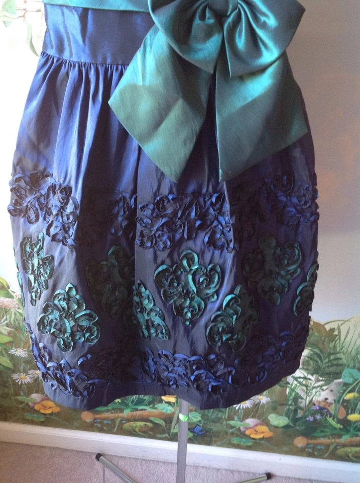 Bonnie Jean Girls Dress Girls Size 10 Navy & Green Waist Bow Sleeveless  - Image 4 of 4