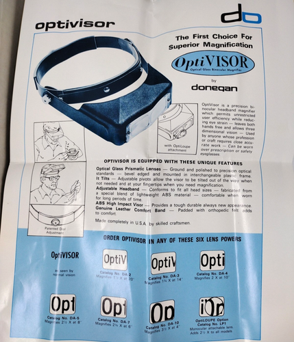 Vintage Donegan OptiVISOR DA-4 lente di ingrandimento visiera lente vetro regolabile made in USA - Foto 13 di 15