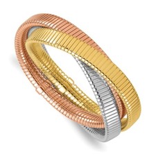 14K Tri-Color Gold 3 Intertwined Slip-on Bangle Bracelet 7.5" 43.27g for Mom