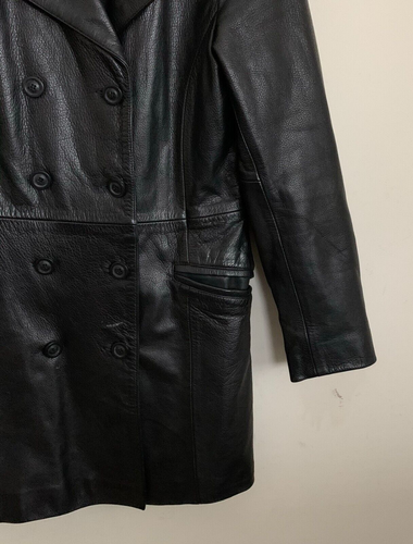 Express Jacket Black Leather Collared Double Breasted Buttons Pockets Lined Sz M - Picture 7 of 11