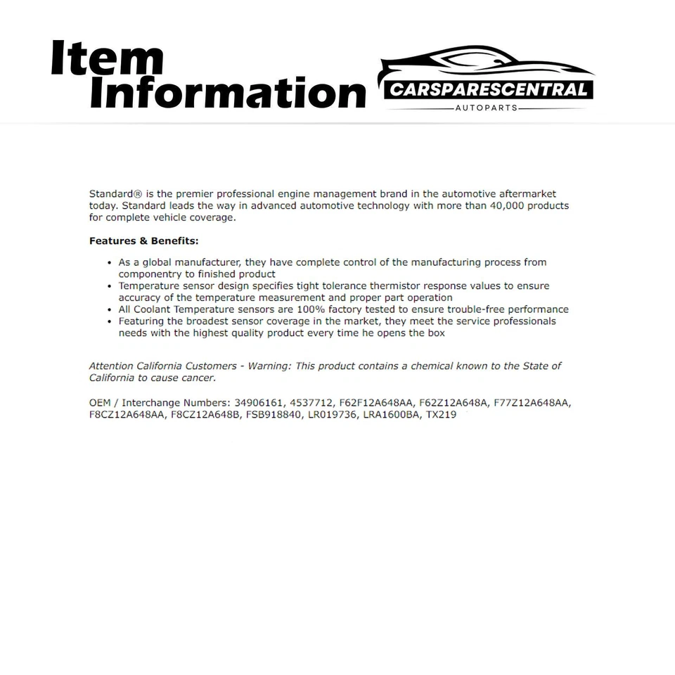发动机冷却液温度传感器适用于 Mercury Mystique 1997 - 1999 — 第 4/4 张图片