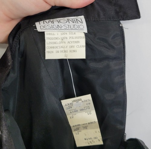 Vtg 80s I Magnin Design Studio Black Silk Quilted Pencil Skirt & Jacket Suit Set - Picture 14 of 15