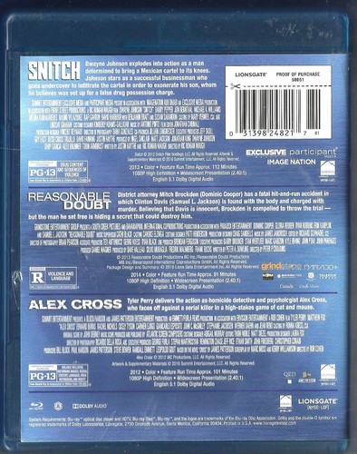 SNITCH - REASONABLE DOUBT - ALEX CROSS (Bluray ) TRIPLE FEATURE - Picture 2 of 3