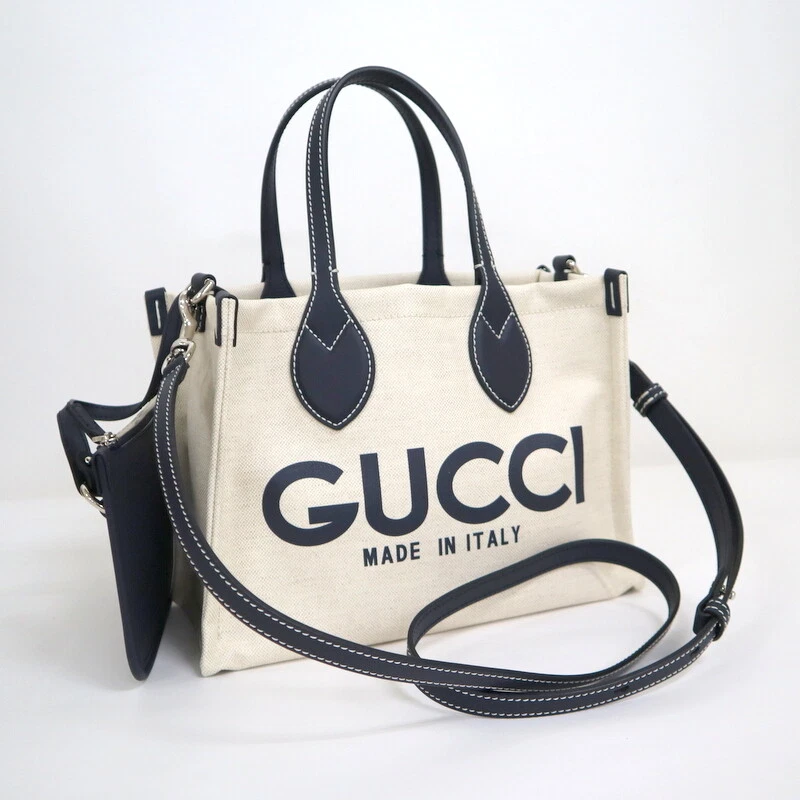 Gucci imprimé mini fourre tout sac 2 voies pochette toile cuir blanc marine 772144 /Kt11207Ar
