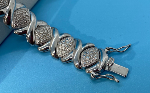 Ross Simons CZ Hugs & Kisses Bracelet R-925 Double Lock 7.5" Long China 90's VTG - Picture 3 of 12