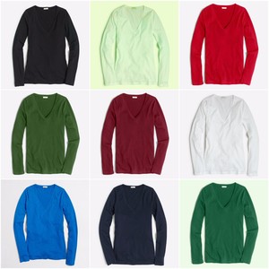 New-J-Crew-Womens-Tissue-V-Neck-Long-Sleeve-Knit-Top-Cotton-Slim-Sizes-XXS-XXL