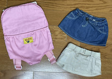 Build-a-Bear BABW Lot Doll Animal Bear Dog Pink Carrier Backpack Denim SKIRT