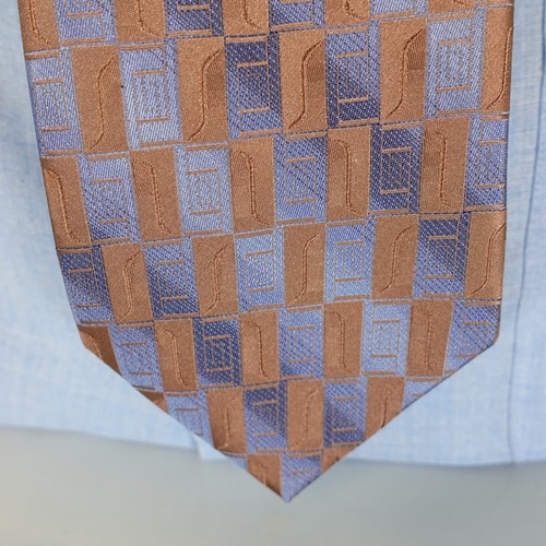 Designer Neck Tie Mens Blue Brown Abstract Geo Repp Stripe KENNETH COLE REACTION - Picture 2 of 8