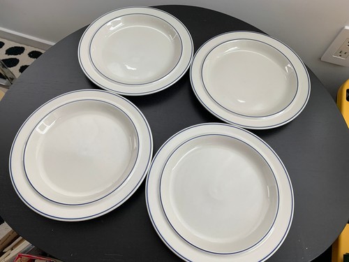 Arabia Finland Saimaa White w. Blue Trim Dinner Plate 10" Vintage 1980s Set of 4 - Picture 5 of 21