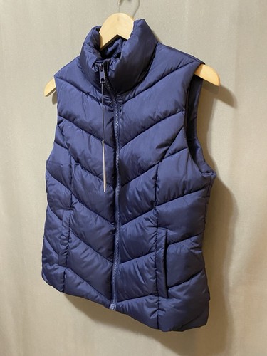 NWT COLE HAAN Women Collared Full Zip Chevron Quilted Puffer Vest Size S Navy - Picture 5 of 12