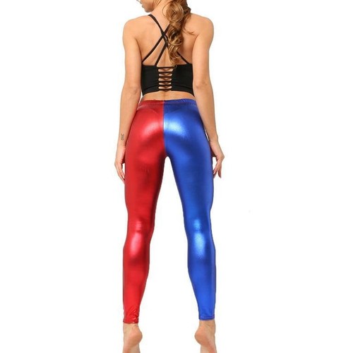 Damen Harley Quinn Suicide Squad Harlekin Metallic glänzende Leggings UK - Bild 3 von 9