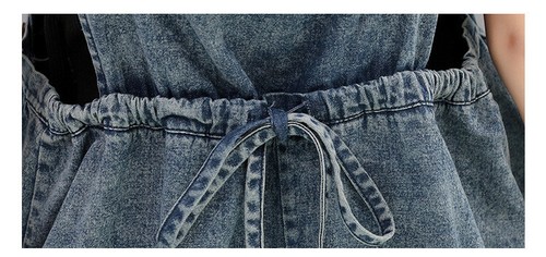 Women's Denim Strap Dress Loose Casual Solid Color Mid-Length Skirt - Picture 11 of 13