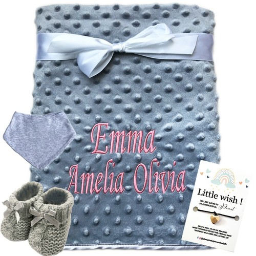 Personalised Baby Blanket Embroidered Soft Bubble Boy Girl Gift Set Newborn - Picture 6 of 16