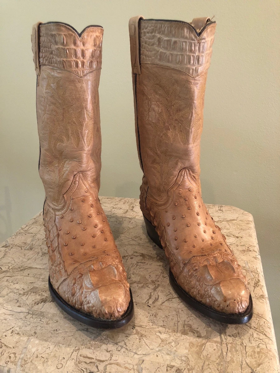 RUDEL ROGERS EXOTIC COWBOY BOOT 8E Caiman Croc And Ostrich eBay