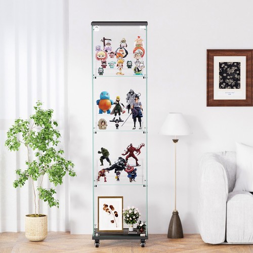 4 Tier Glass Display Cabinet Single Door Glass Cabinet with Lock and Wheels - Picture 3 of 6