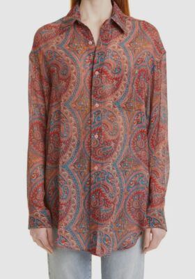 $1020 Etro Women Pink Silk Collared Long Sleeve Blouse Top Size M