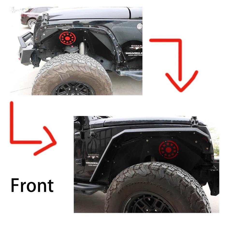 4pcs Front and Rear Fender Flares with LED Light Fits 07-17 Wrangler JK/JKU Foto 3 de 4