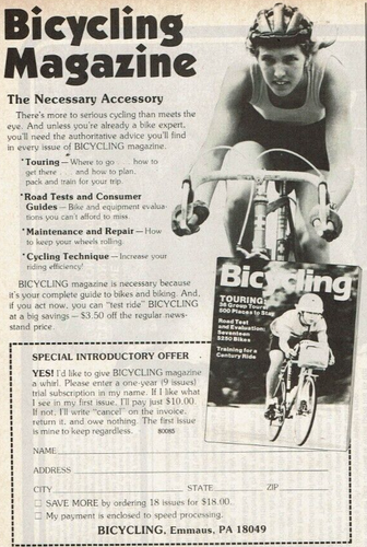 1980 Vintage Print Ad Bicycling Magazine The Necessary Accessory Bikes Touring - Picture 1 of 2