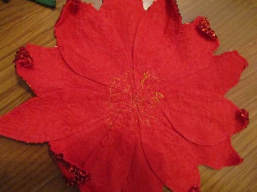 Vintage~Decorazione natalizia in feltro~Pointsettias~Perline~Paillettes~4 quantità~Fatto a mano~ - Foto 10 di 18