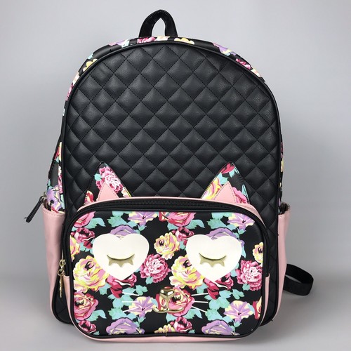 BETSEY JOHNSON Kitty Cat Rucksack - gesteppt schwarz/pink/geblümt