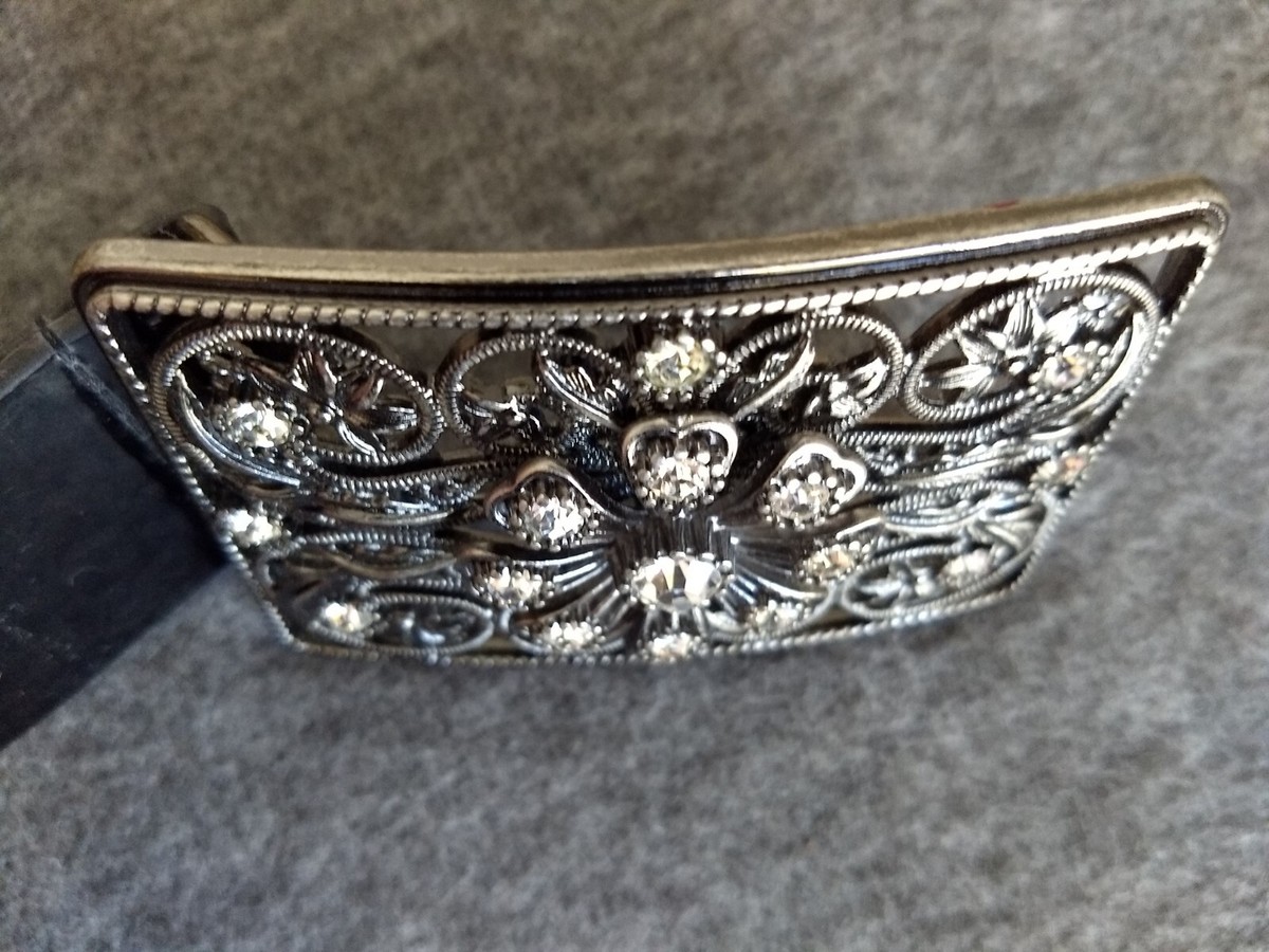 White House Black Market Black Velvet Statement Belt Rhinestone  Buckle | M/L Black Velvet Waist Belt | Tuckernuck Accessories main image 2