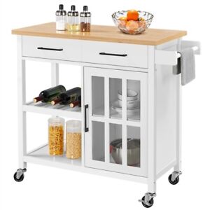 Kitchen Island Trolley Cart Wine Rack And Cabinet With Storage Drawers White 689806894046 Ebay