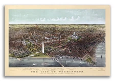 1892 Washington DC Vintage Old Panoramic City Map - 16x24