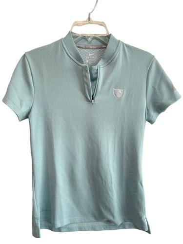 Nike Golf Womens Polo Shirt Dri-Fit Small Blue Green Zip Up Short Sleeve Swoosh
