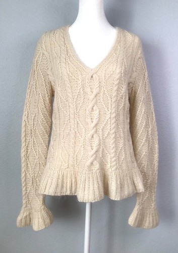 Lauren Ralph Lauren Hand Knit Wool Cashmere Sweater Top Cream - Picture 9 of 13