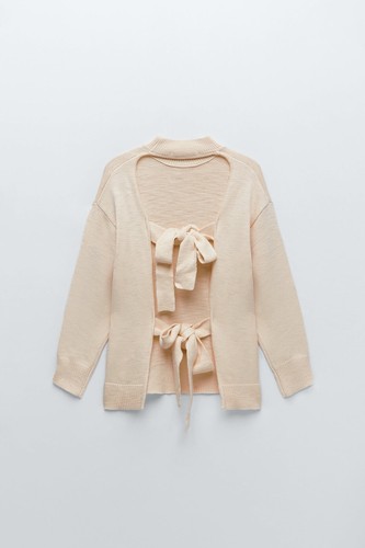Brand New Zara Cream Open Back Tie Knit 