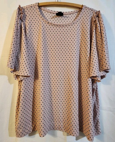 Worthington Women's Blouse Polka Dot Short Sleeve Pink Black Size Petite XL - 第 1/10 張圖片